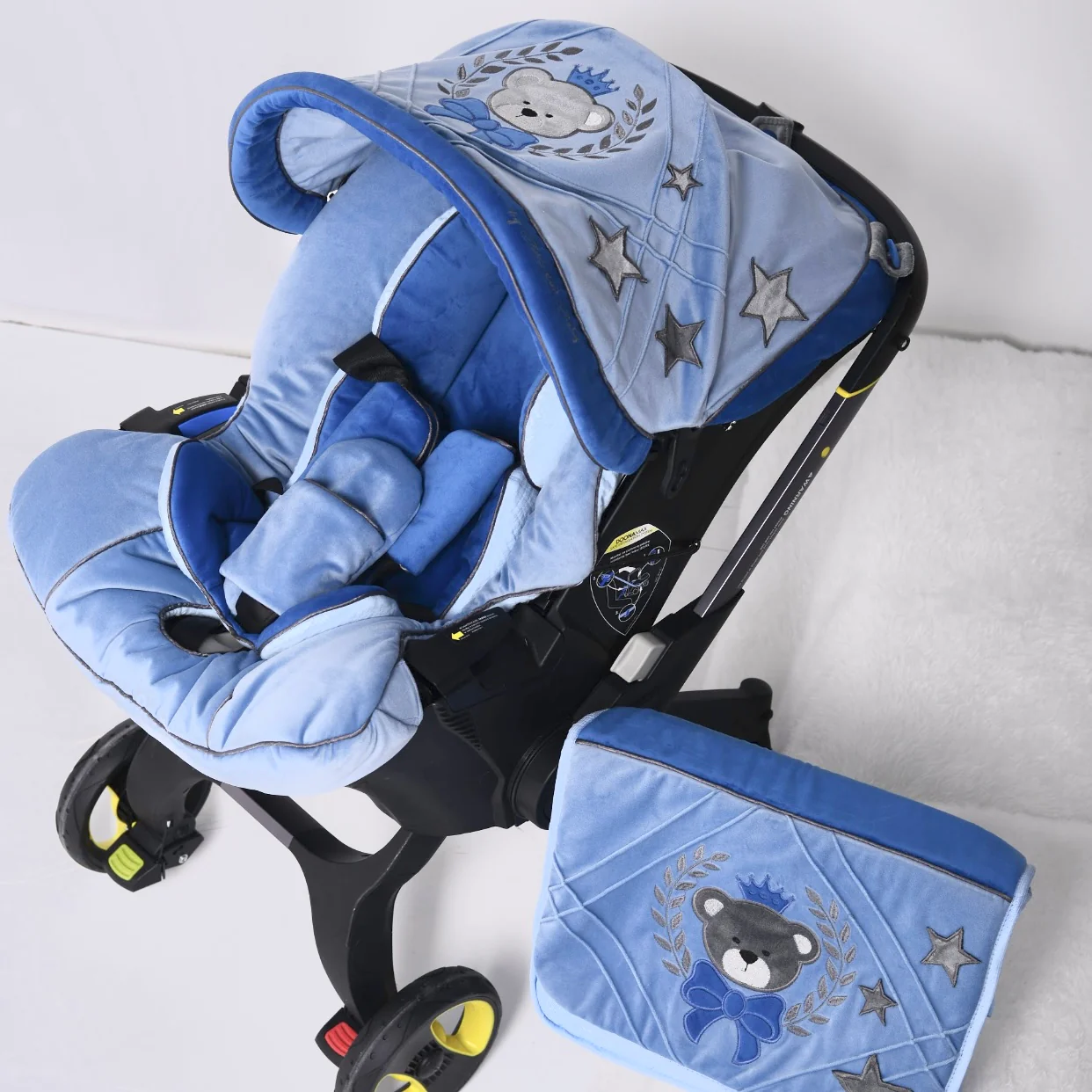 Personalized Blue Baby Car Seat Cover Set with Bear Design - Image 2