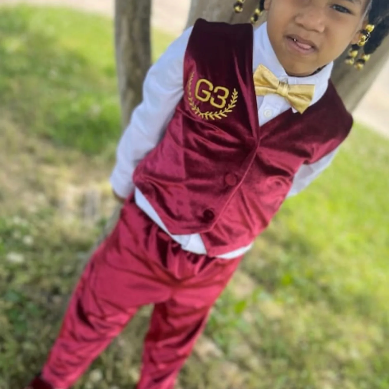 Personalized Burgundy Velvet Baby Boy Suit with Bow Tie - Image 7