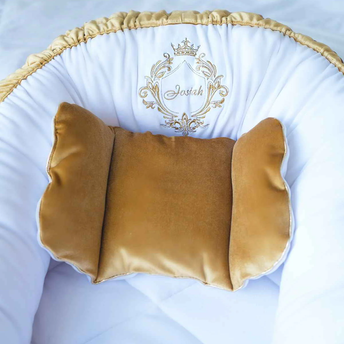 Royal Gold Personalized Cotton Baby Nest | Organic Newborn Baby Nest with Blanket - Image 4