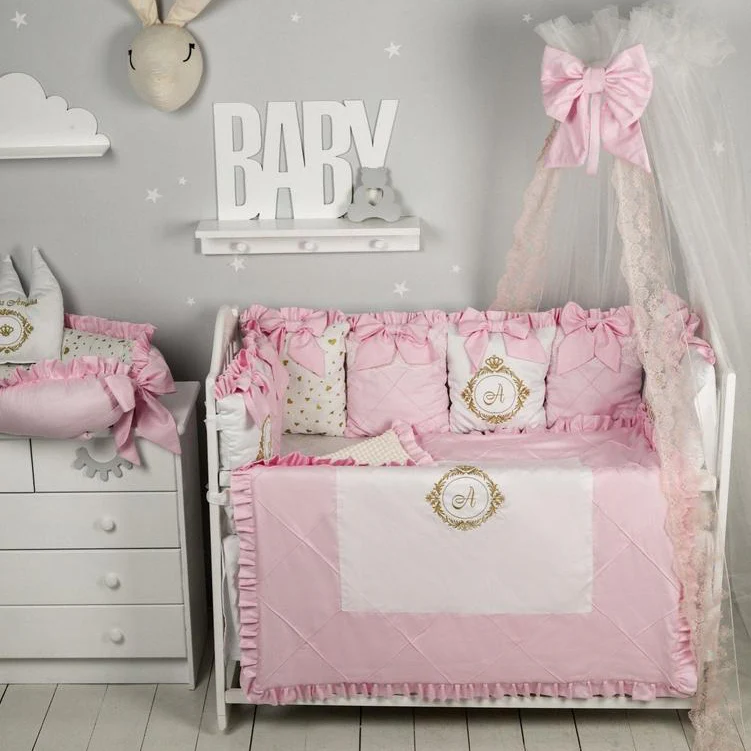 Personalized Ivory Crib Bedding Set for Baby Girl