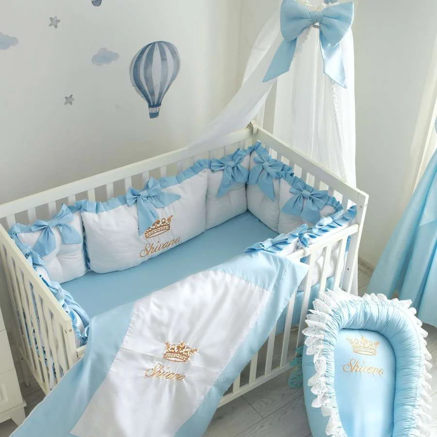 Personalized Light Blue Baby Boy Crib Bedding Set - Image 4