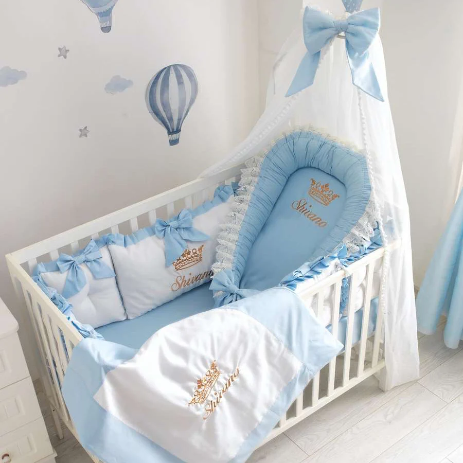 Personalized Light Blue Baby Boy Crib Bedding Set - Image 6