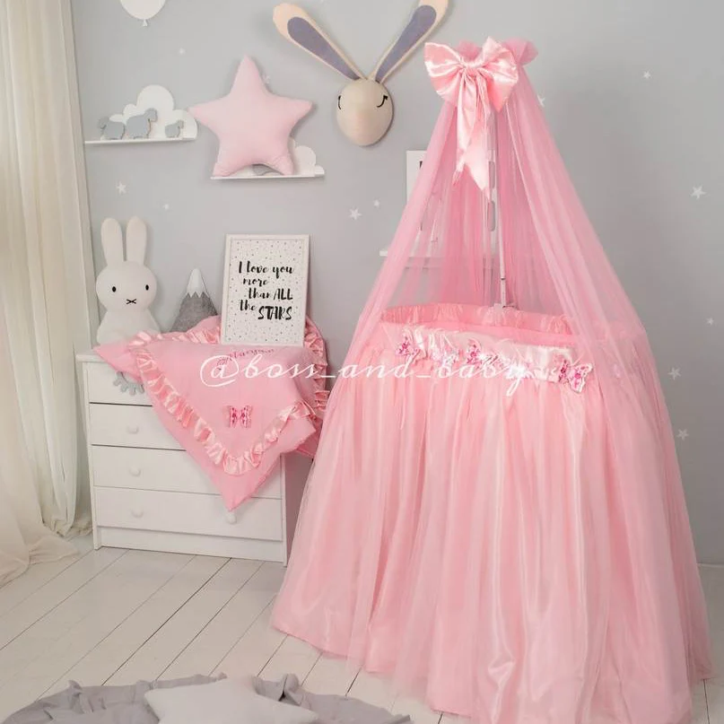 Personalized Pink Luxury Baby Bassinet with Canopy - Image 3