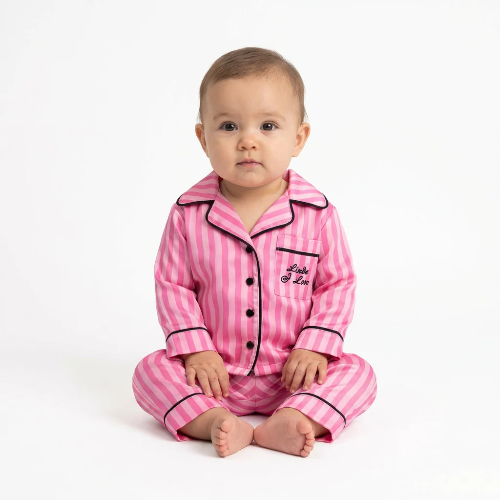 Personalized Pink Silk Baby Pajamas Set with Monogram