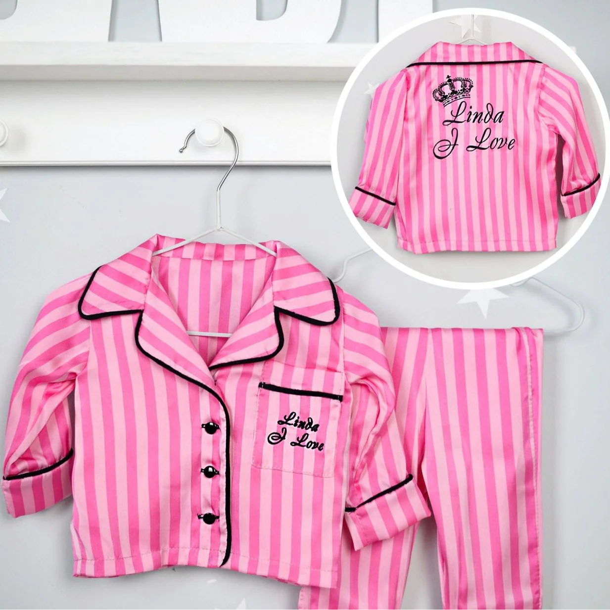 Personalized Pink Silk Baby Pajamas Set with Monogram - Image 2