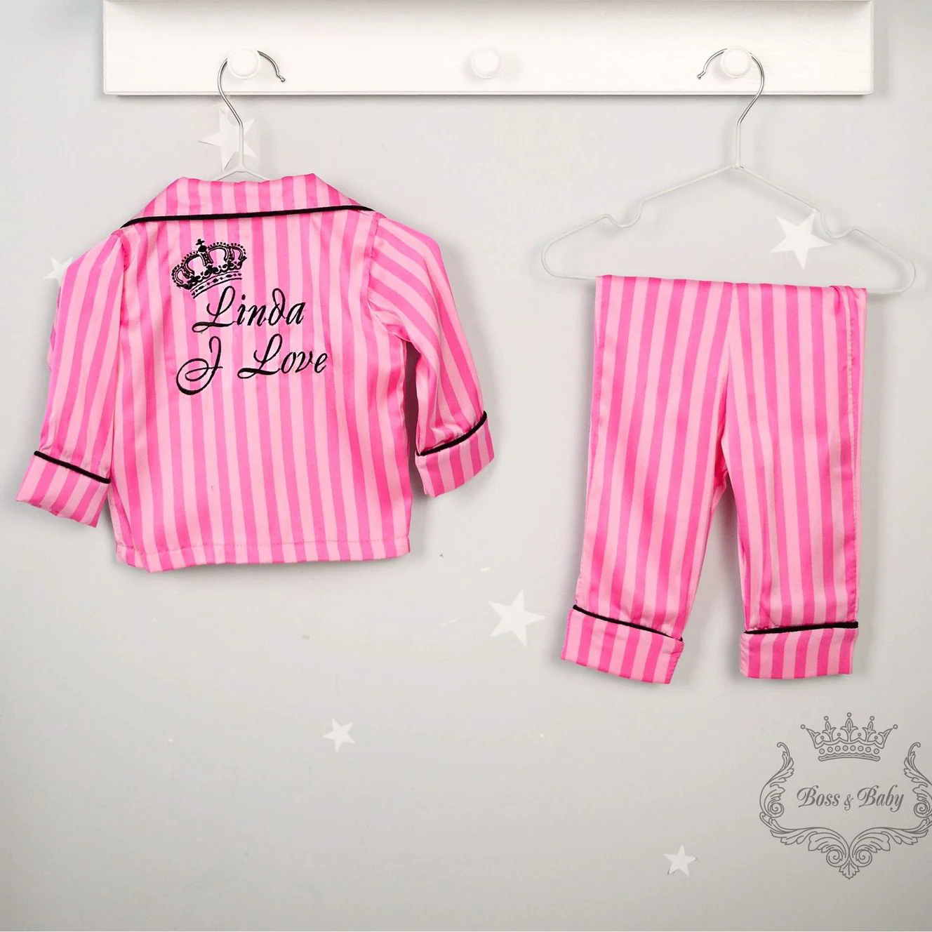 Personalized Pink Silk Baby Pajamas Set with Monogram - Image 3