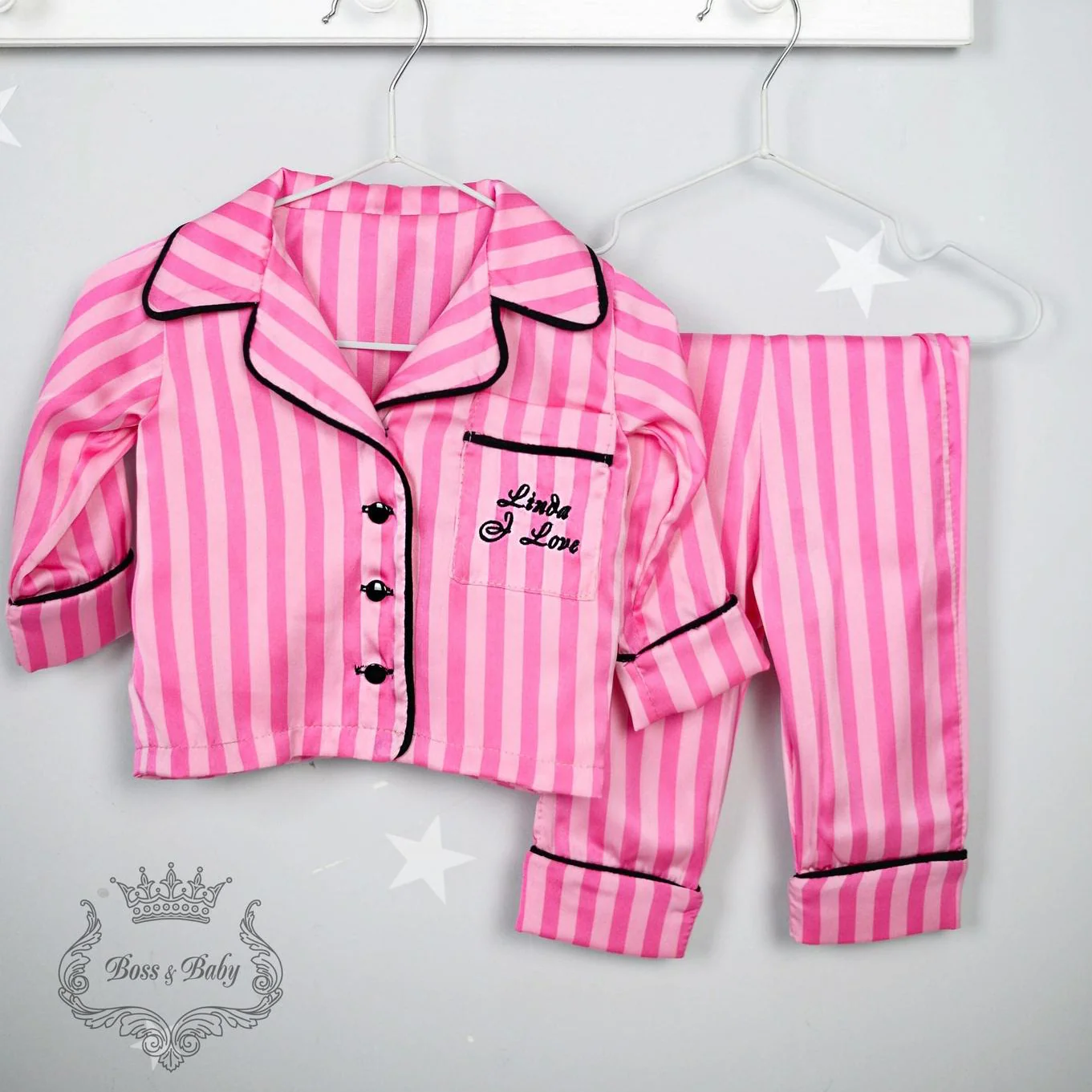 Personalized Pink Silk Baby Pajamas Set with Monogram - Image 4