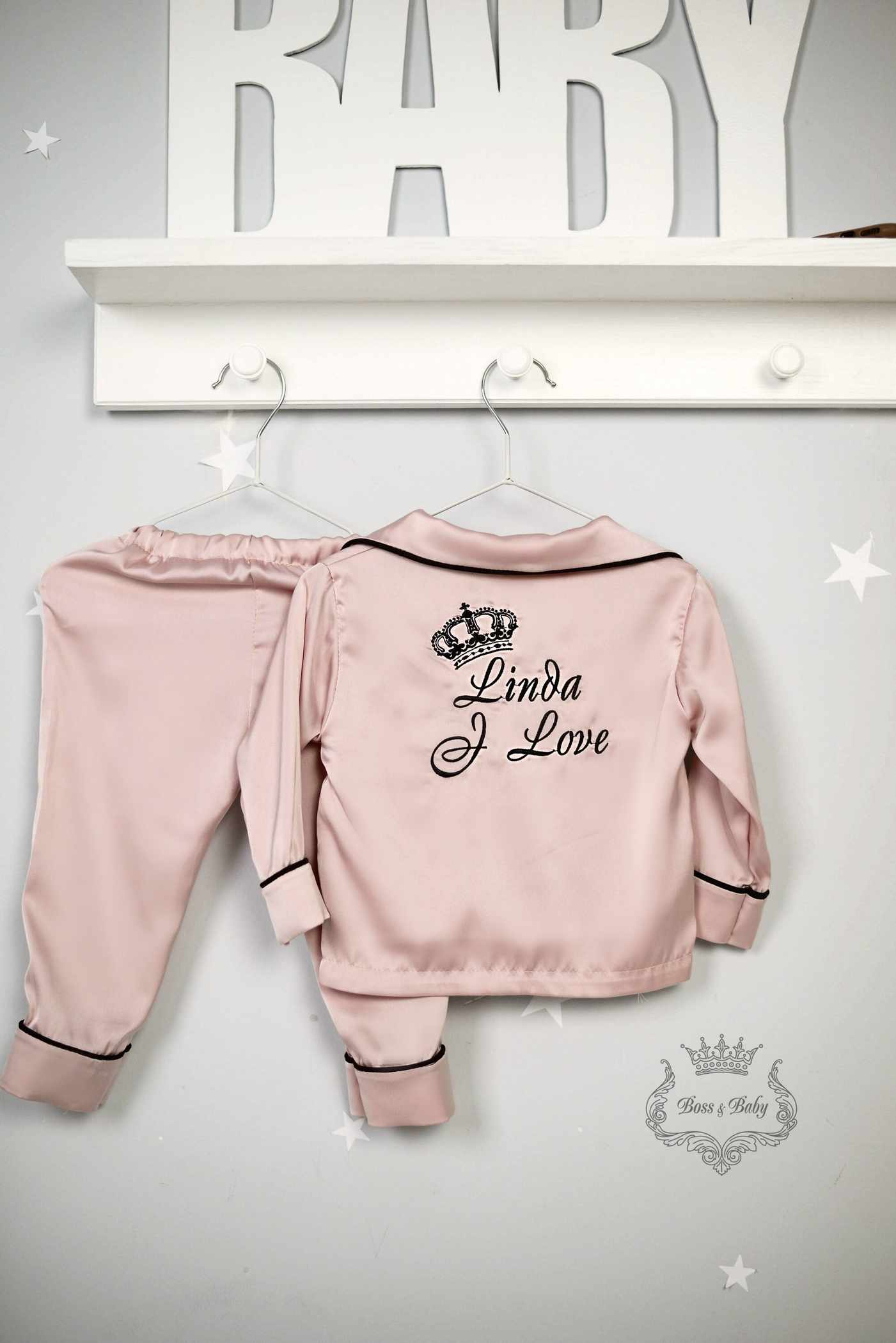 Personalized Pink Silk Baby Pajamas with Monogram - Image 2