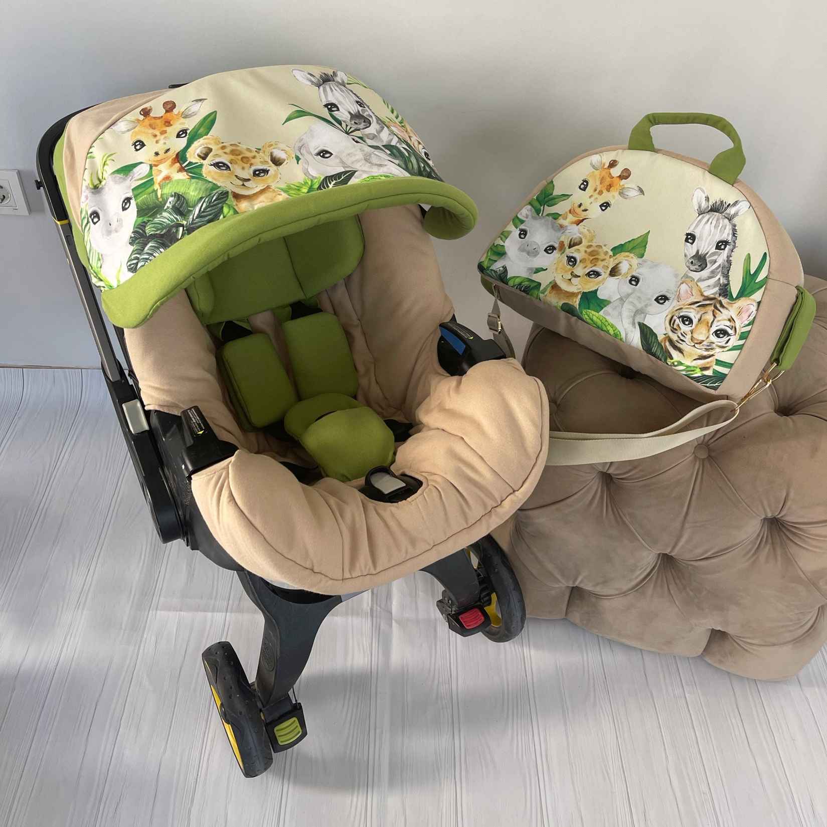 Personalized Safari Baby Car Seat Cover Set with Diaper Bag - Image 6
