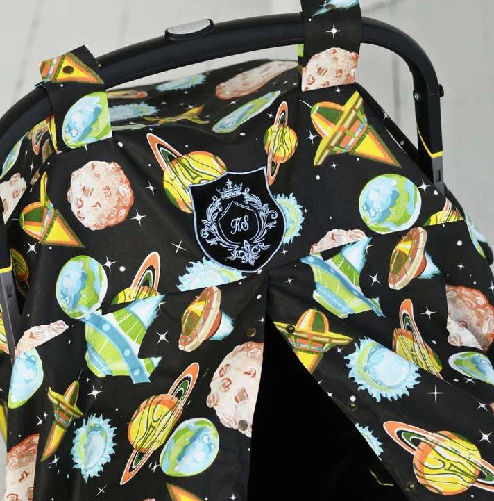 Personalized Space-Themed Baby Car Seat Canopy – Universal Fit - Image 3