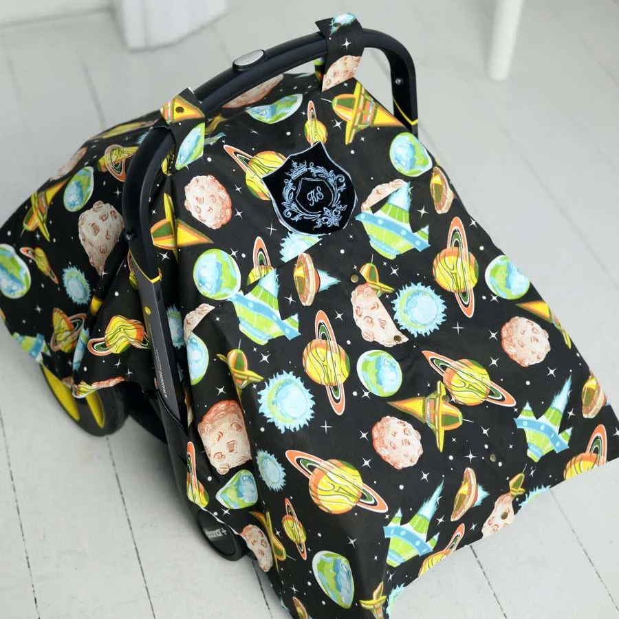 Personalized Space-Themed Baby Car Seat Canopy – Universal Fit - Image 4