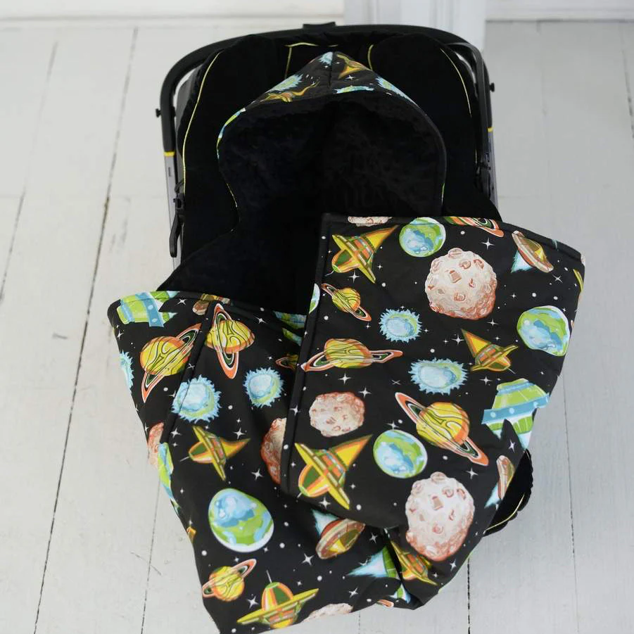 Personalized Space-Themed Hooded Baby Car Seat Blanket - Image 5