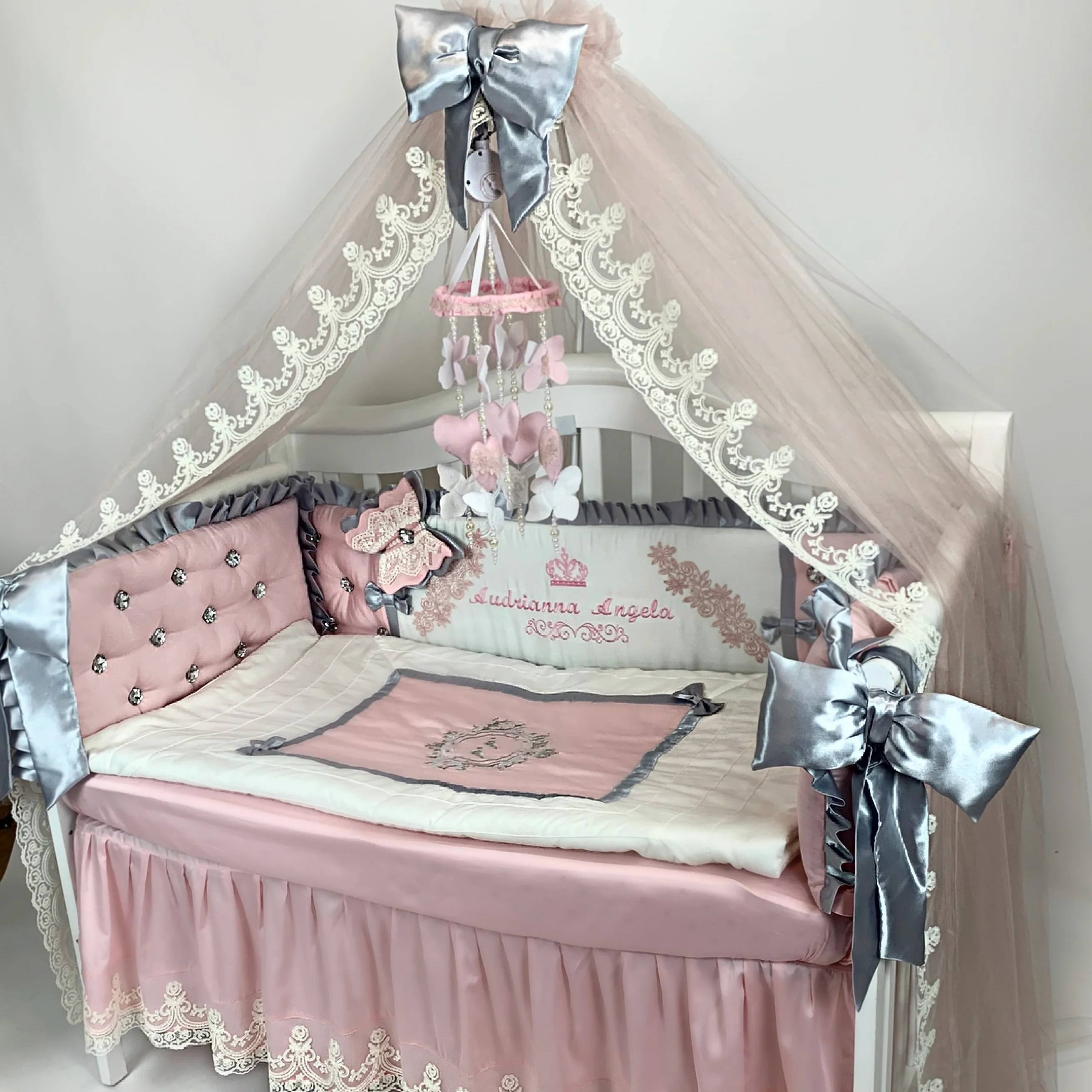 Elegant Princess Luxury Crib Bedding Set with Canopy - Image 9