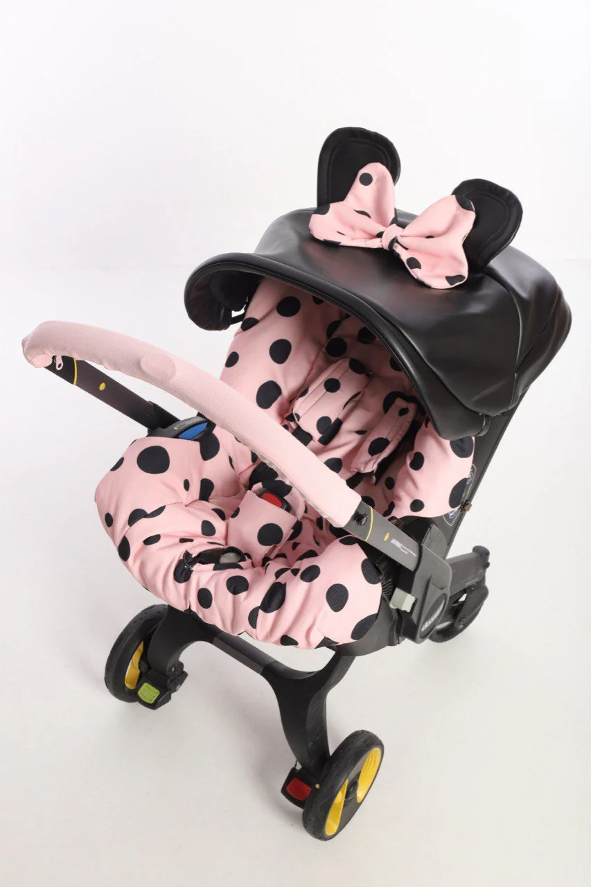 Pink Polka Dot Baby Car Seat Cover Set – Ears & Bow