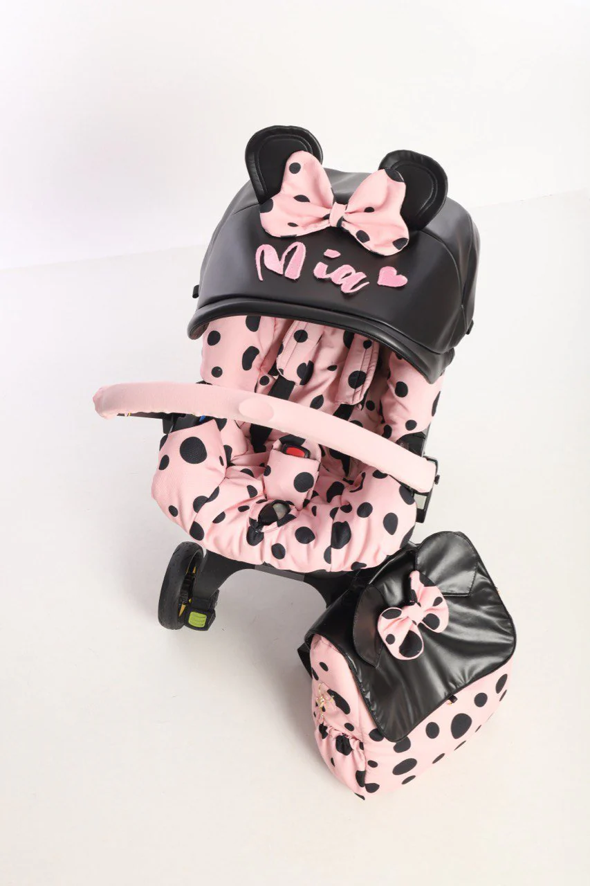 Pink Polka Dot Baby Car Seat Cover Set – Ears & Bow - Image 2