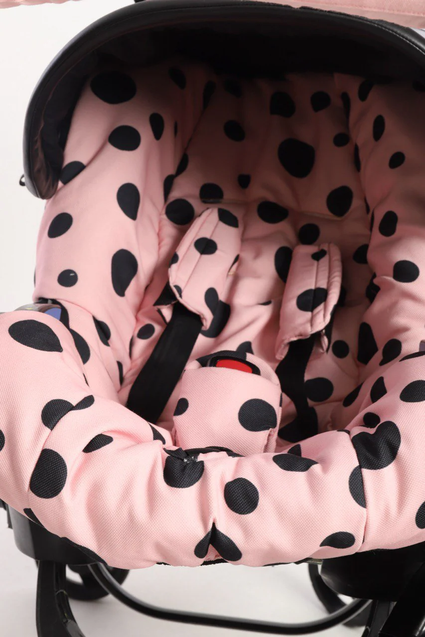 Pink Polka Dot Baby Car Seat Cover Set – Ears & Bow - Image 4
