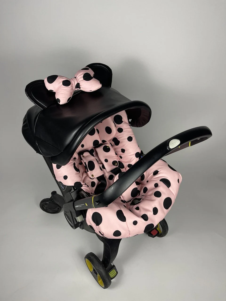 Pink Polka Dot Baby Car Seat Cover Set – Ears & Bow - Image 5