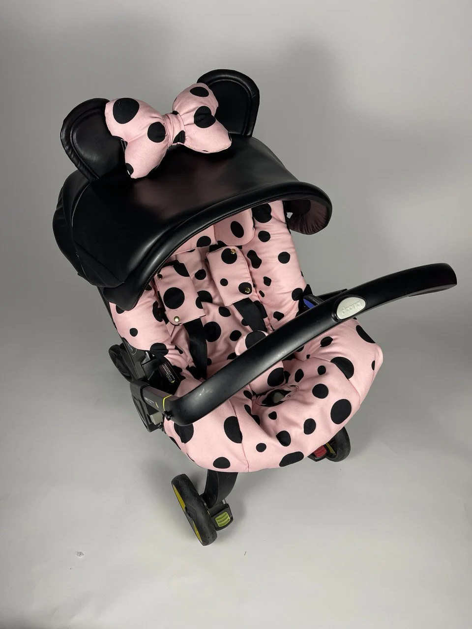 Pink Polka Dot Baby Car Seat Cover Set – Ears & Bow - Image 6