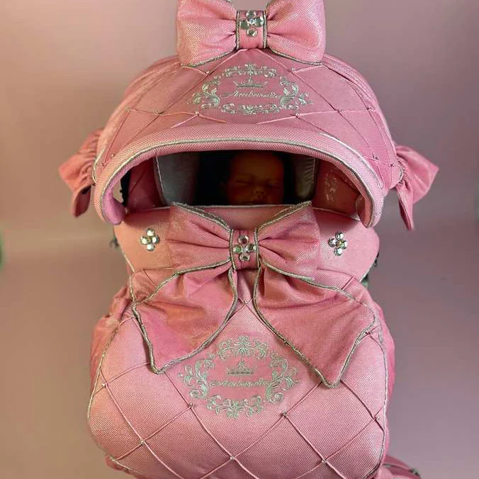 Sparkly Pink Baby Car Seat Cover Set with Rhinestones - Image 5