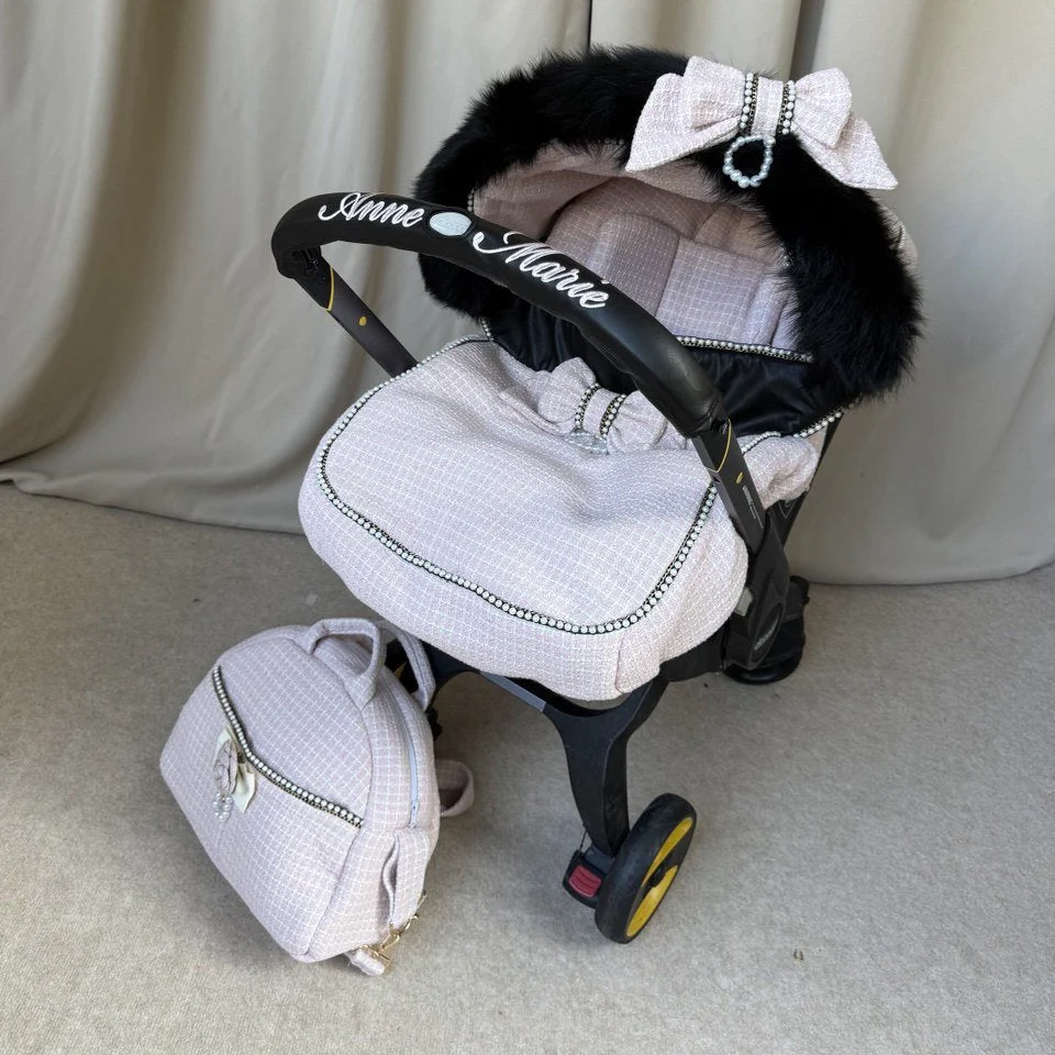Pink Tweed Baby Car Seat Cover Set – Elegant Pattern Design - Image 6