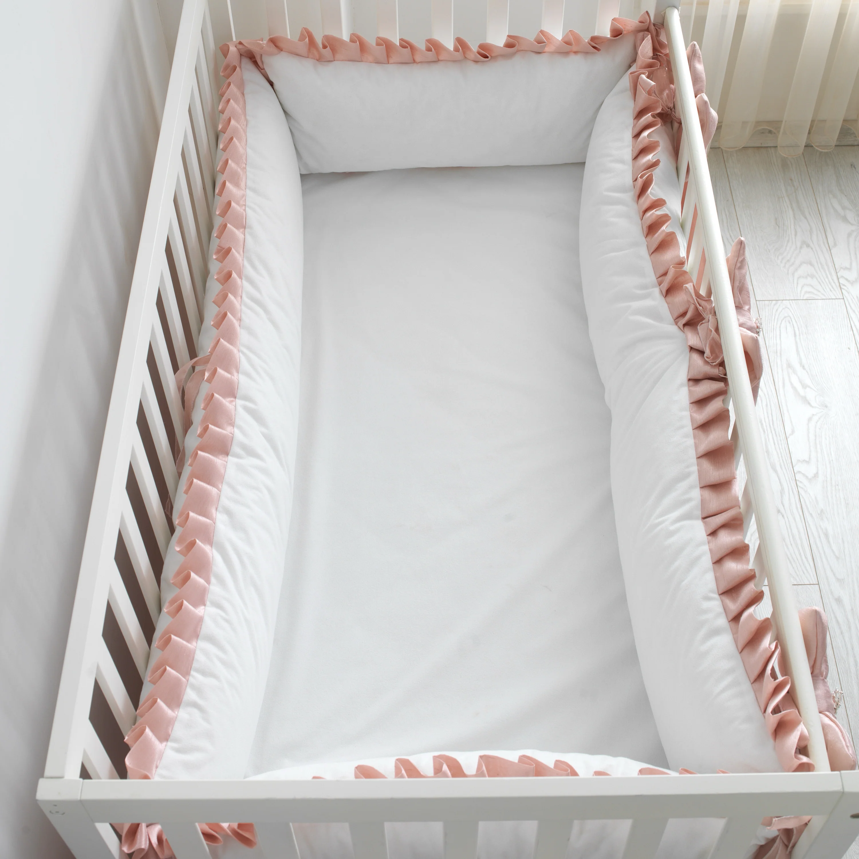 Pink & White Ruffled Crib Bedding Set for Girl - Image 3
