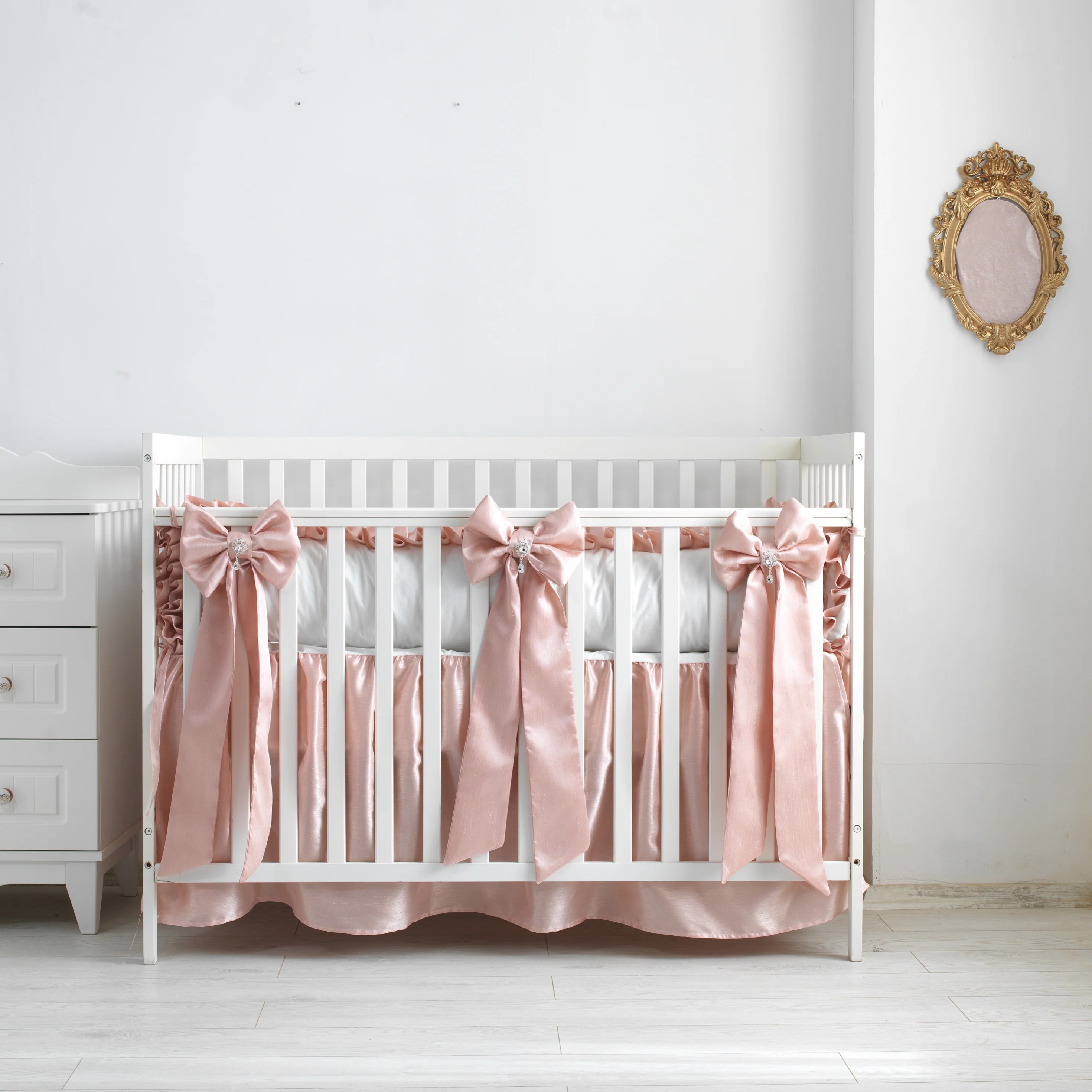 Pink & White Ruffled Crib Bedding Set for Girl - Image 4