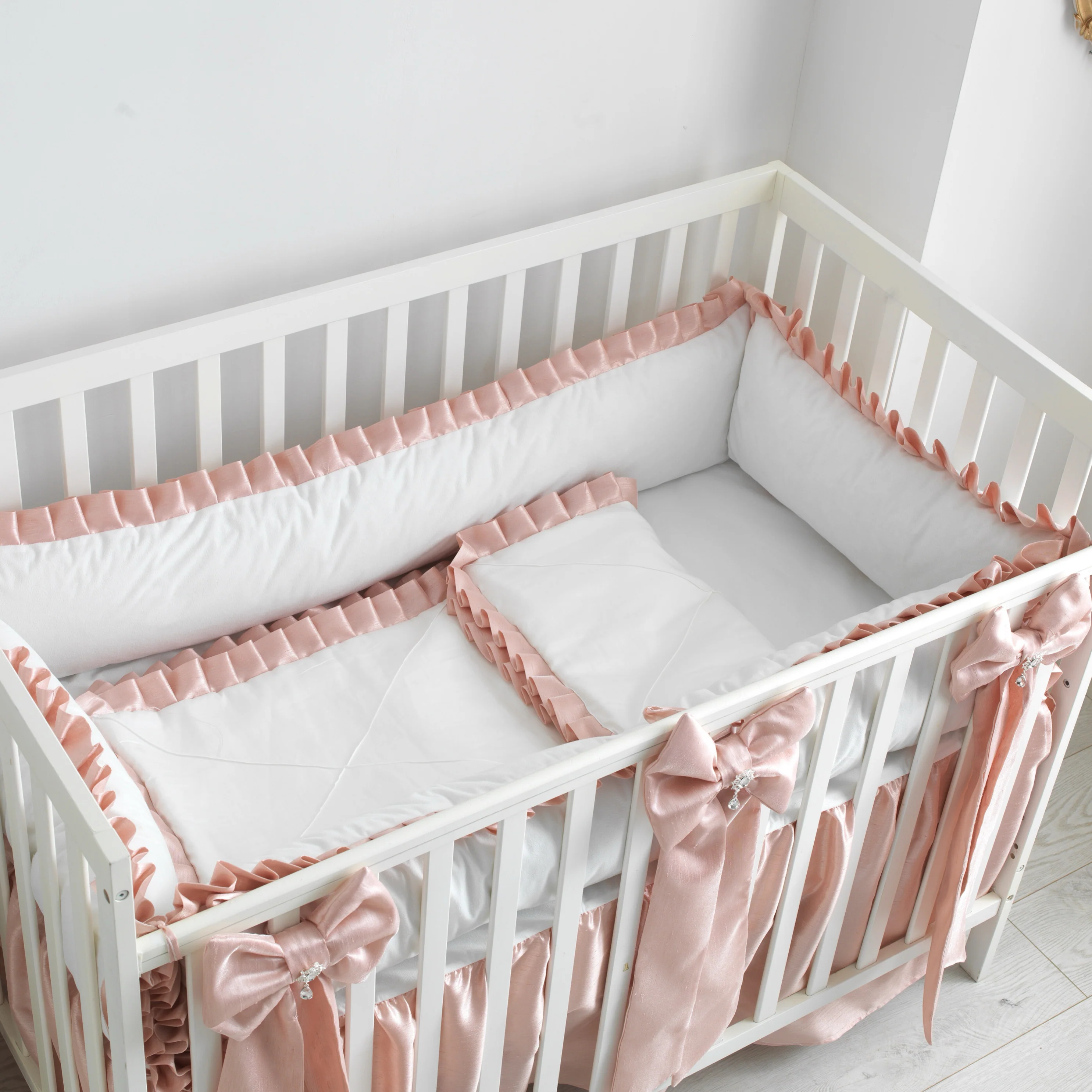 Pink & White Ruffled Crib Bedding Set for Girl - Image 5