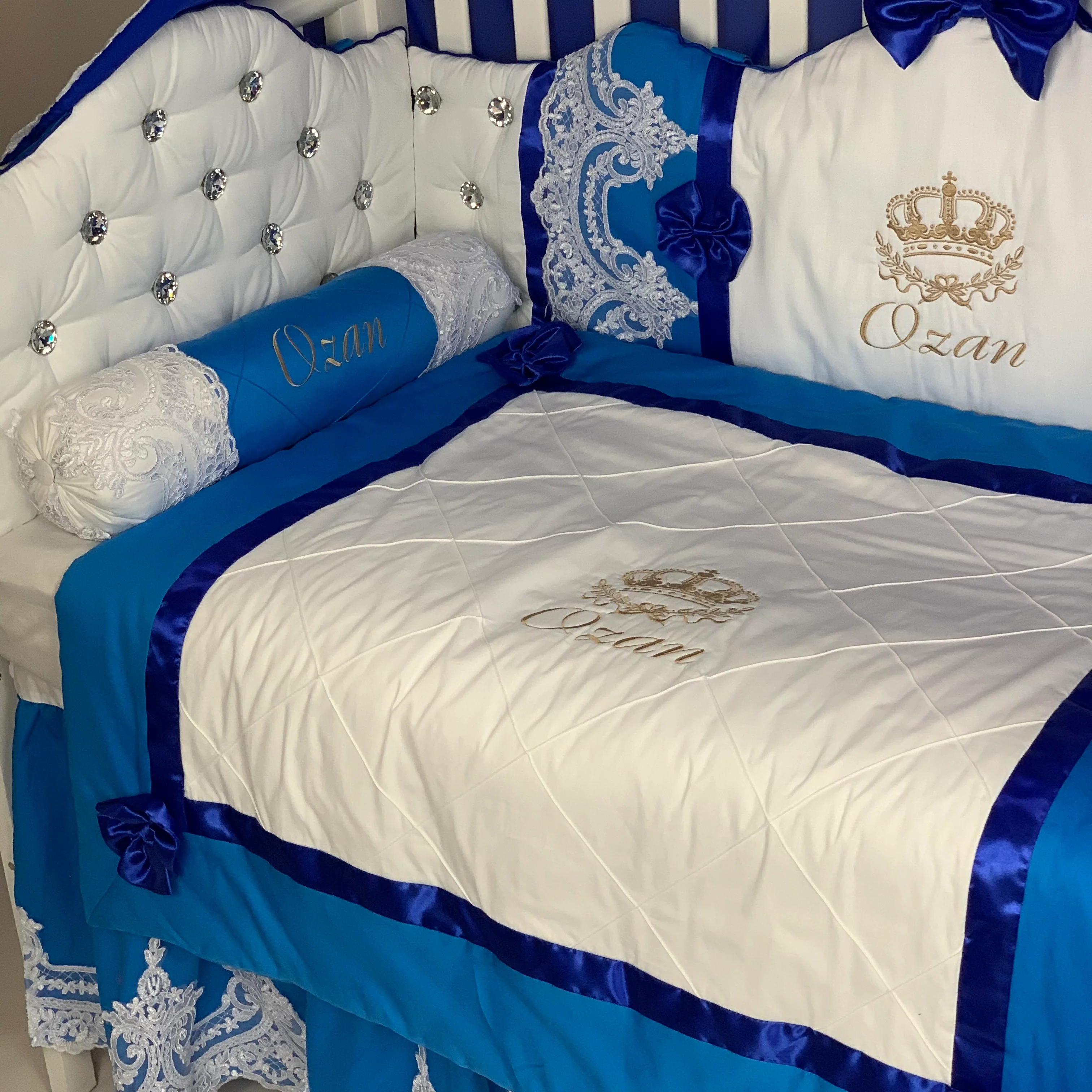 Premium Royal Blue Baby Boy Crib Bedding Set - Image 3