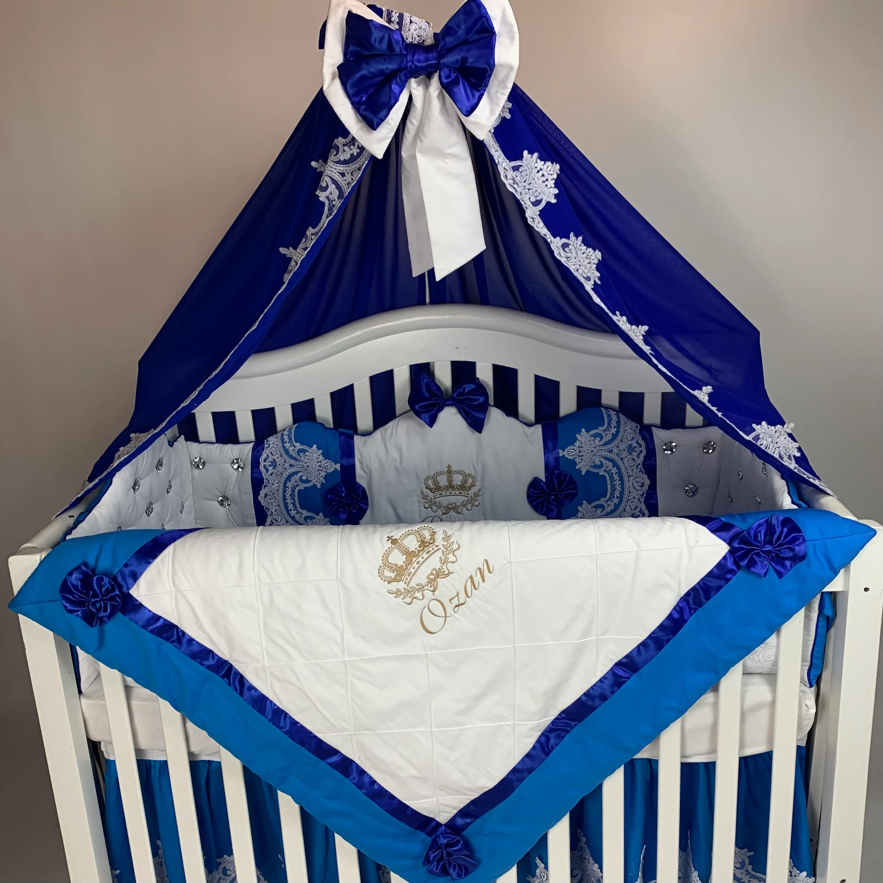 Premium Royal Blue Baby Boy Crib Bedding Set - Image 4