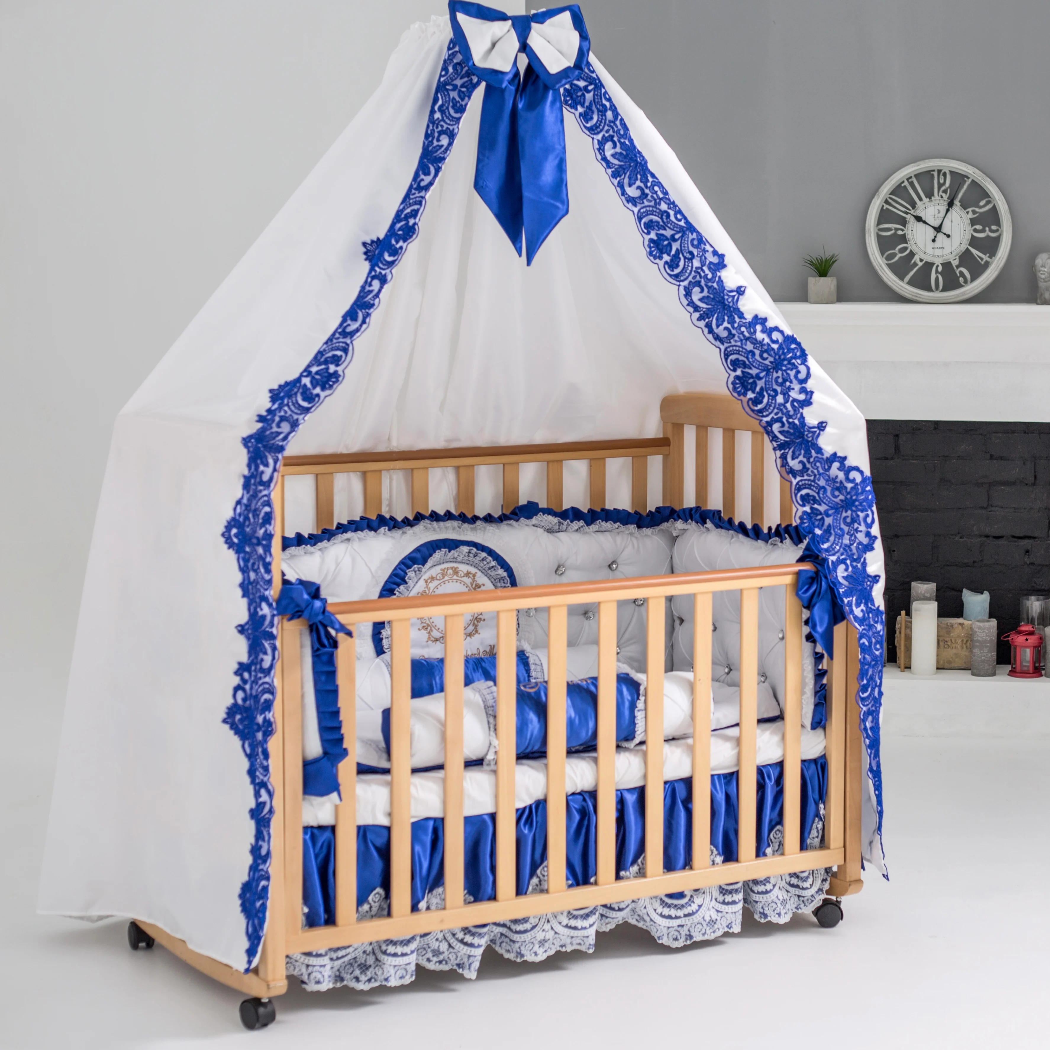 Prince White & Royal Blue Baby Crib Bedding Set - Image 4