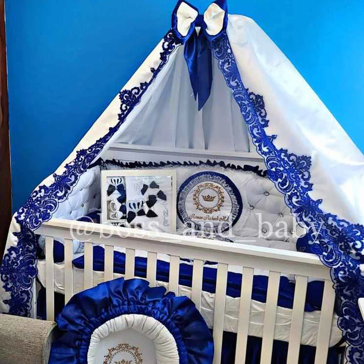 Prince White & Royal Blue Baby Crib Bedding Set - Image 5
