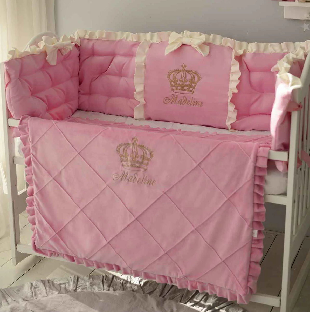 Personalized Classic Luxury Ivory Crib Bedding Set with Embroidery - Image 5