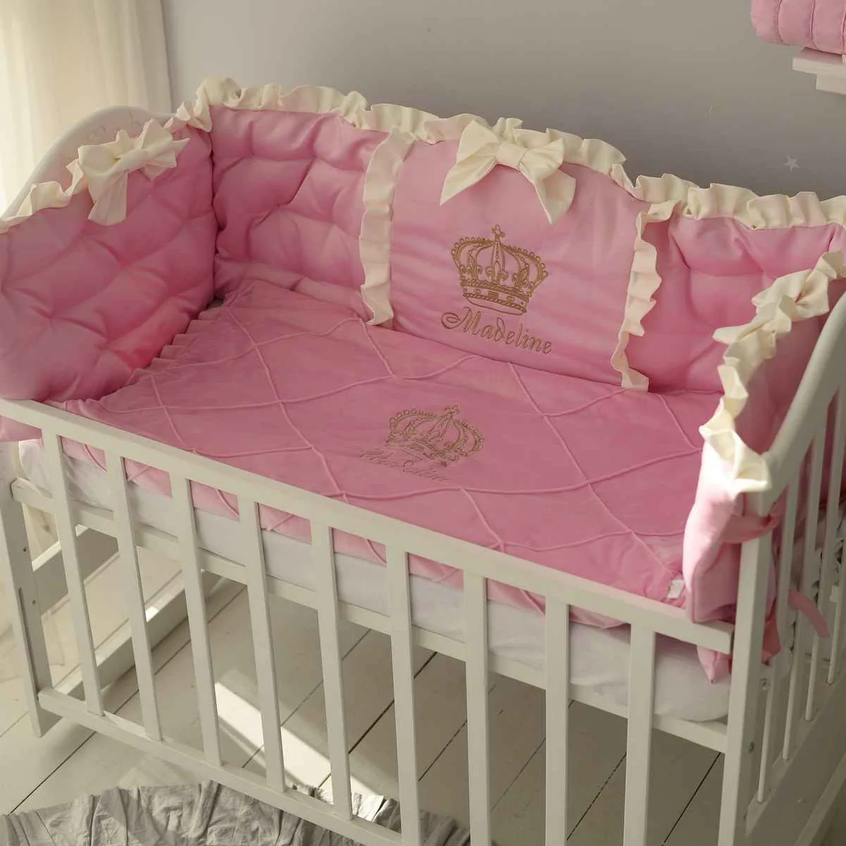 Personalized Classic Luxury Ivory Crib Bedding Set with Embroidery - Image 6