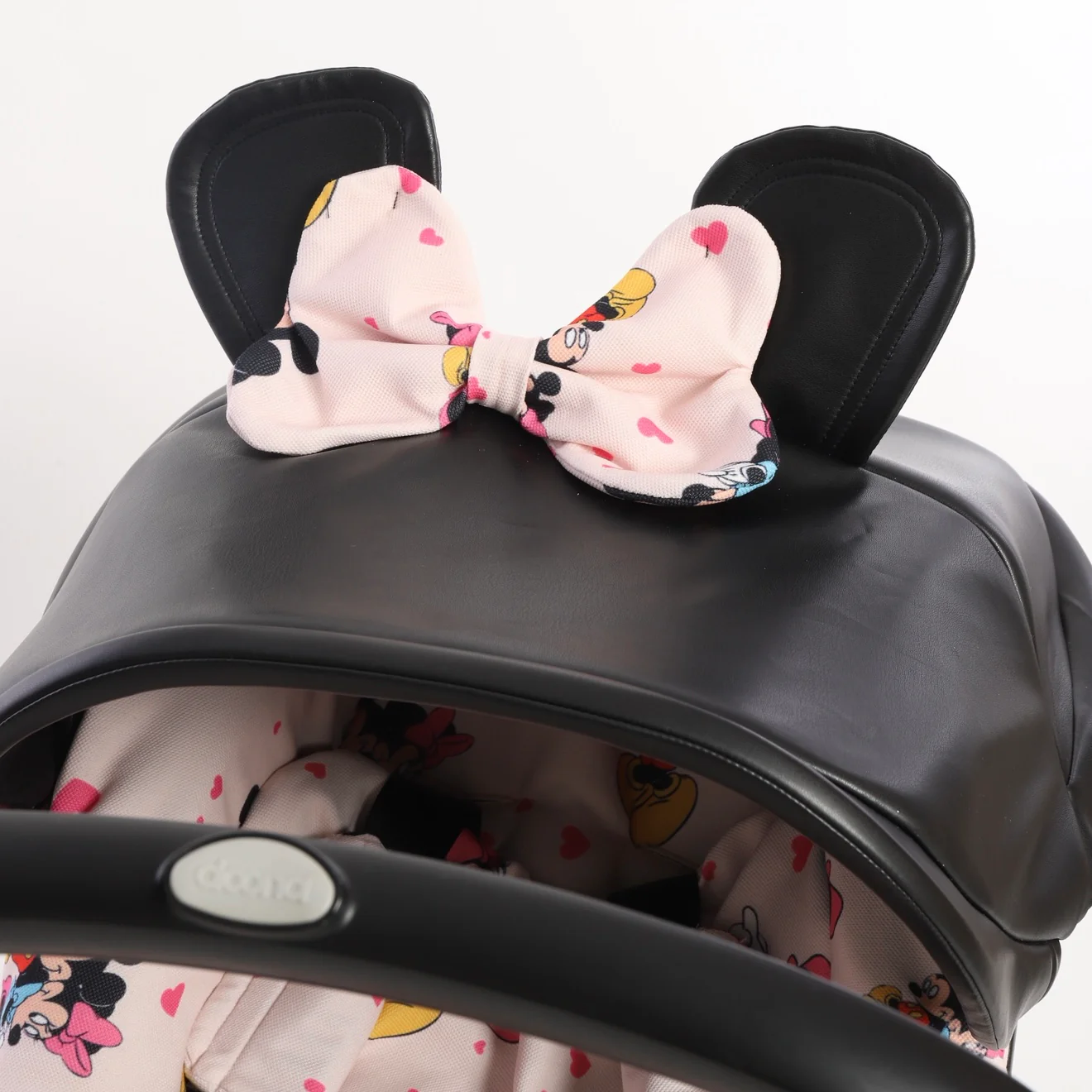 Pink Cartoon Print Car Seat Cover Set with Black Canopy – Custom Fit for Infant Car Seats - Image 2