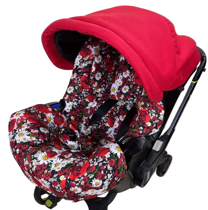 Red Floral Baby Car Seat Cover Set - Image 3