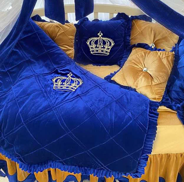 Royal Blue & Gold Baby Crib Bedding Set - Image 2