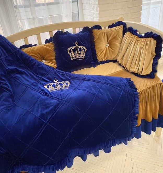 Royal Blue & Gold Baby Crib Bedding Set - Image 3