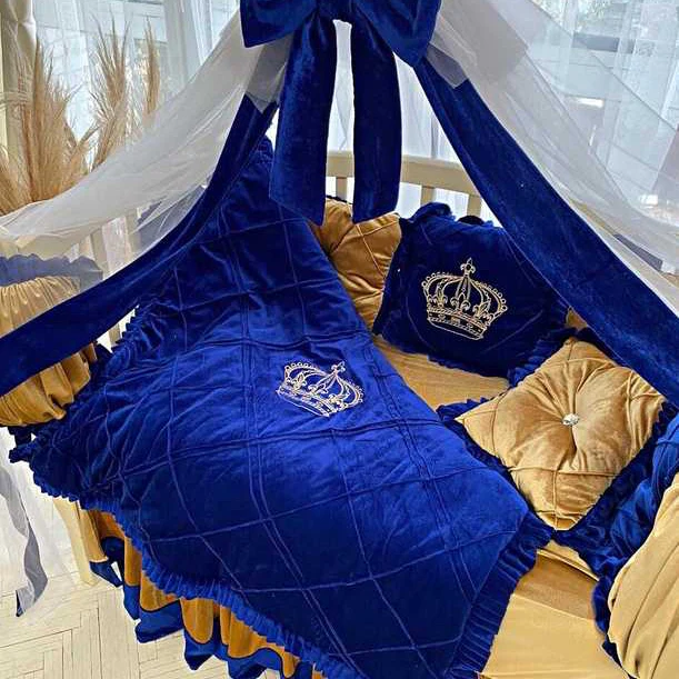 Royal Blue & Gold Baby Crib Bedding Set - Image 4