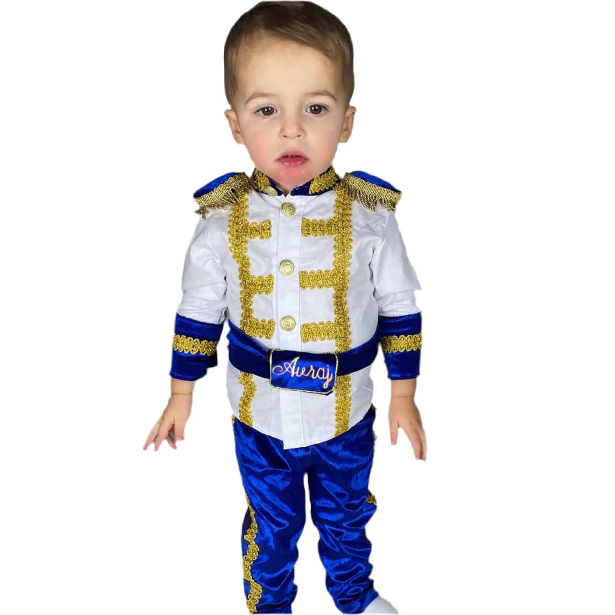 Royal Blue Velvet Baby Boy Birthday Suit – Personalized - Image 3