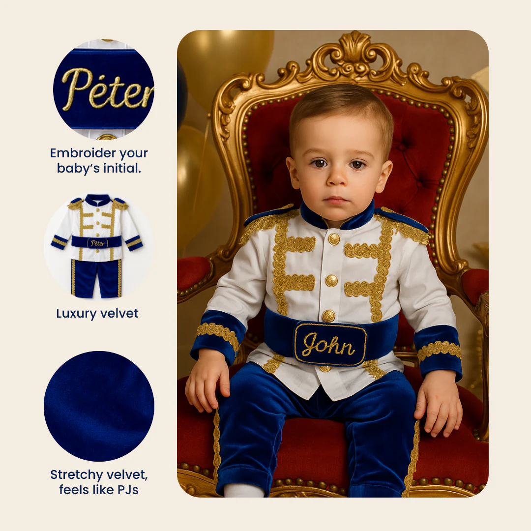 Royal Blue Velvet Baby Boy Birthday Suit – Personalized - Image 4