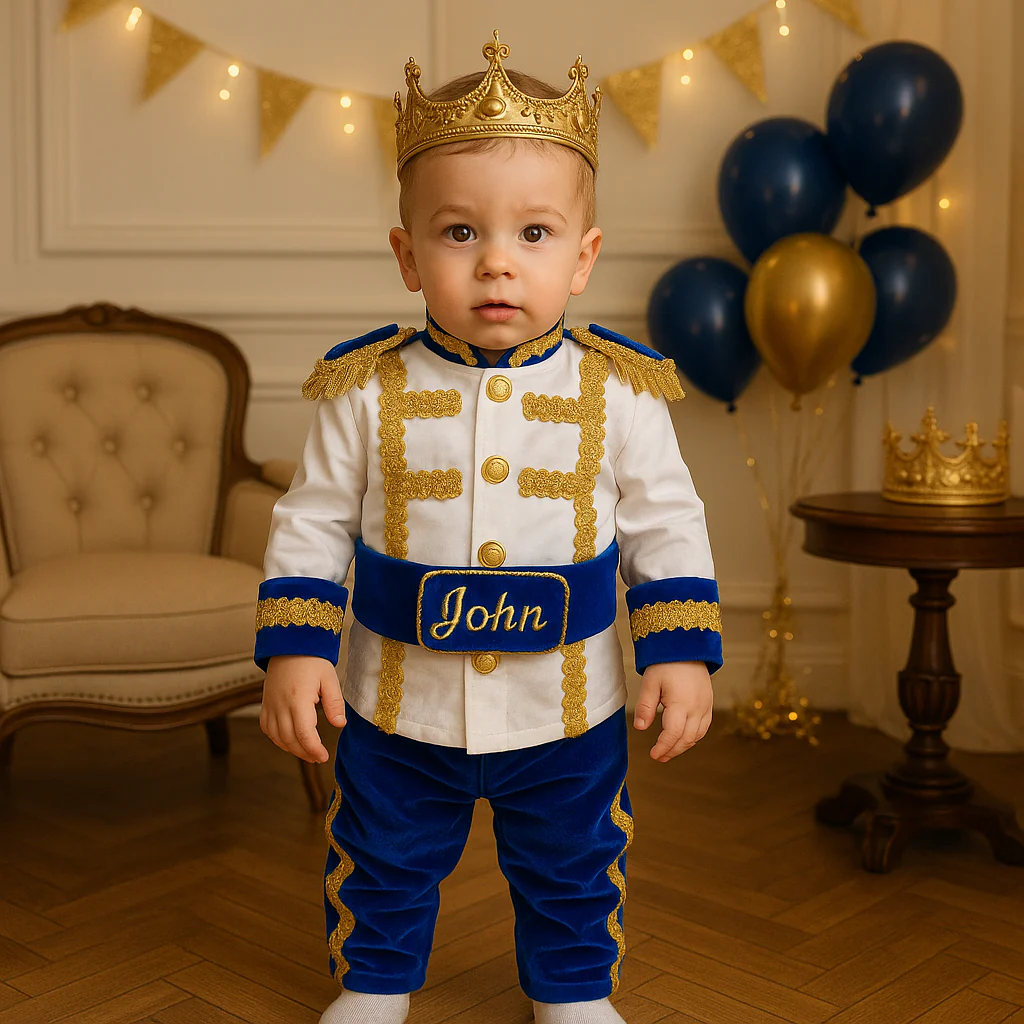 Royal Blue Velvet Baby Boy Birthday Suit – Personalized - Image 6