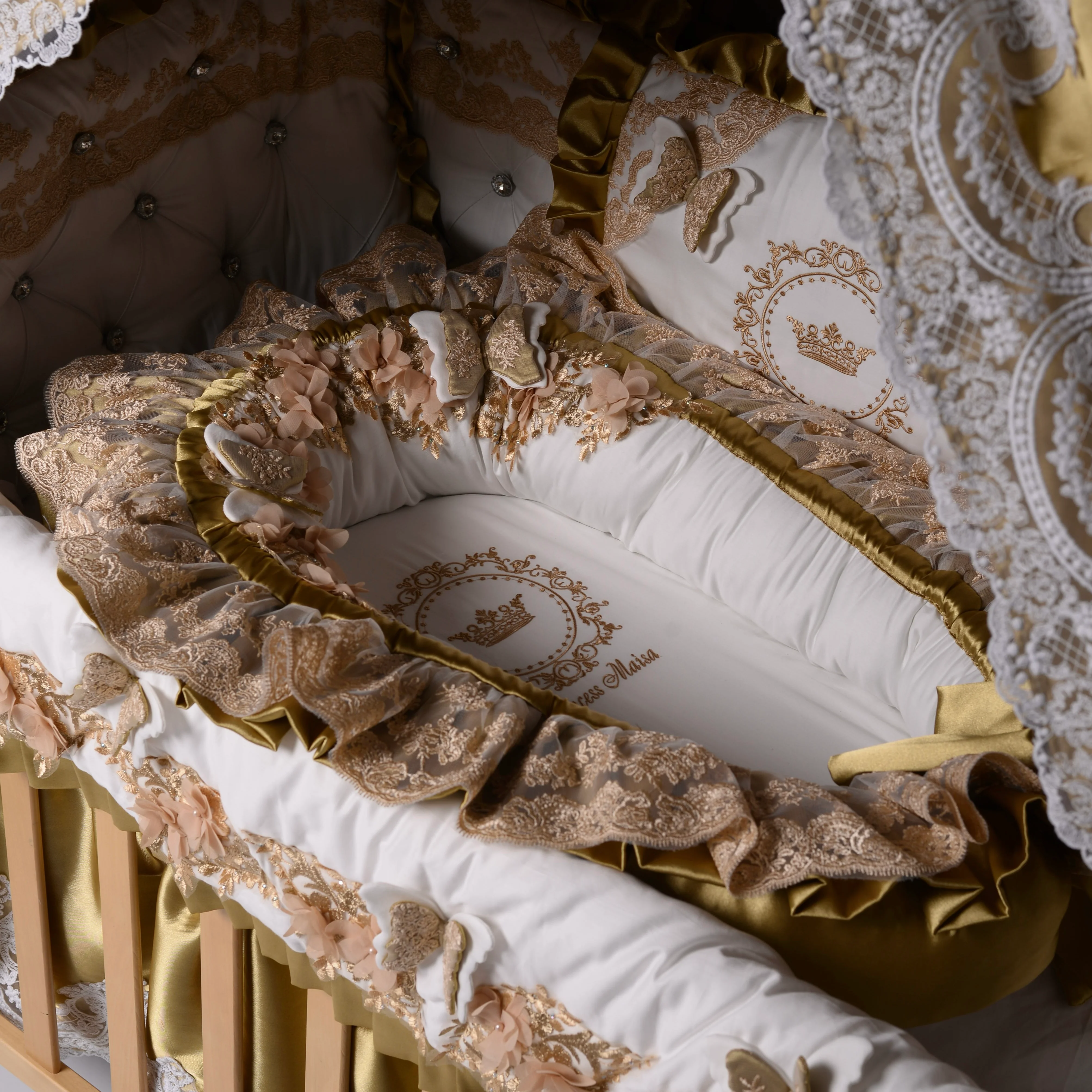 Luxury Royal Gold Crown Crib Bedding Set with Canopy - Image 3