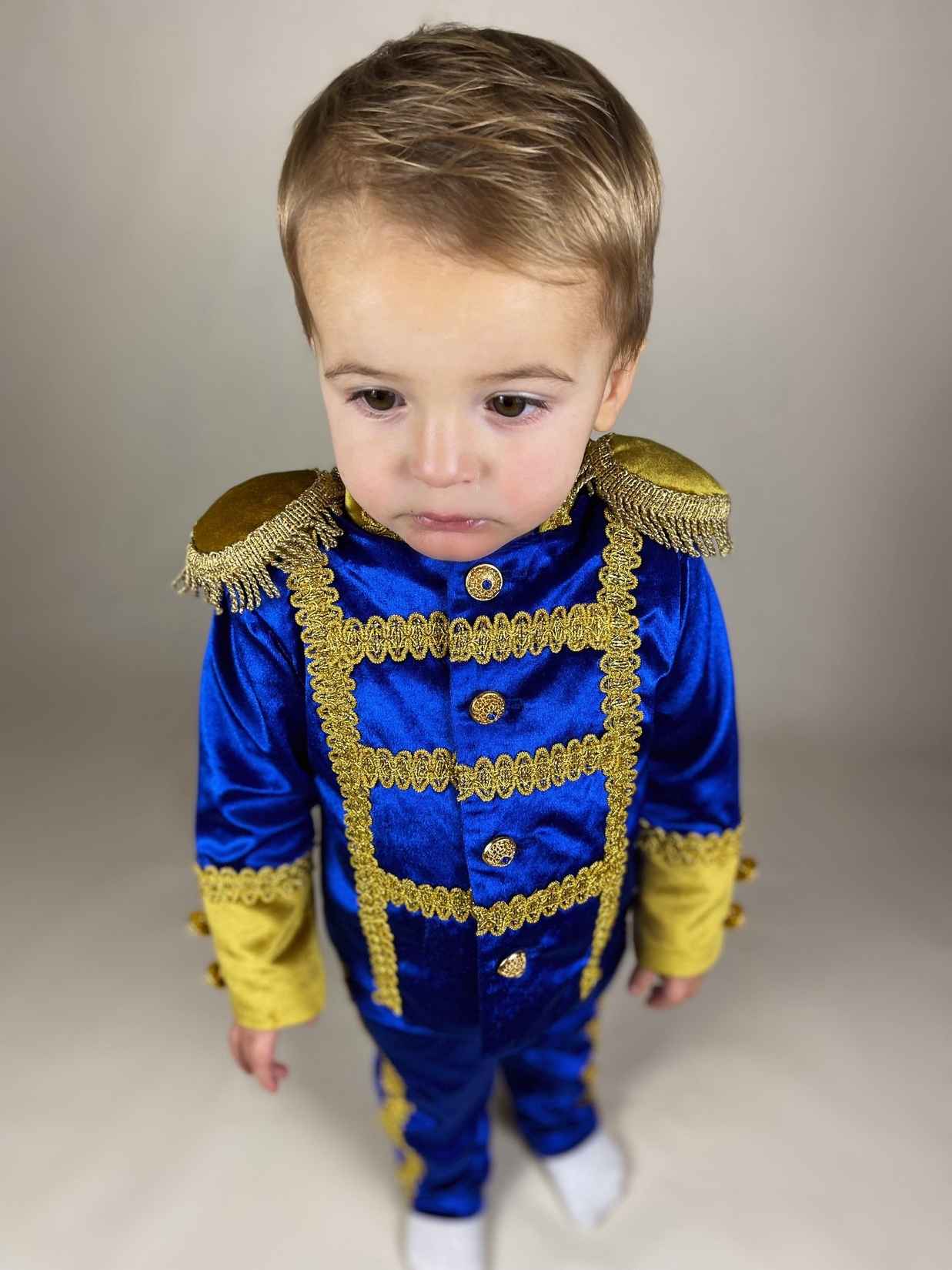 Royal Prince Charming Baby Boy Costume in Gold & Blue - Image 3