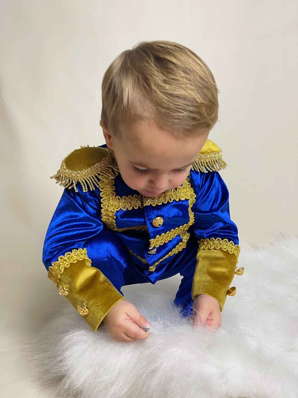 Royal Prince Charming Baby Boy Costume in Gold & Blue - Image 4