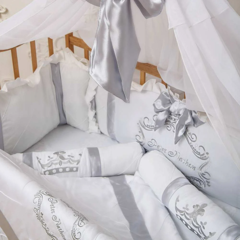 Personalized Crown Royal Silver Princess Crib Bedding Set with Canopy - Image 5