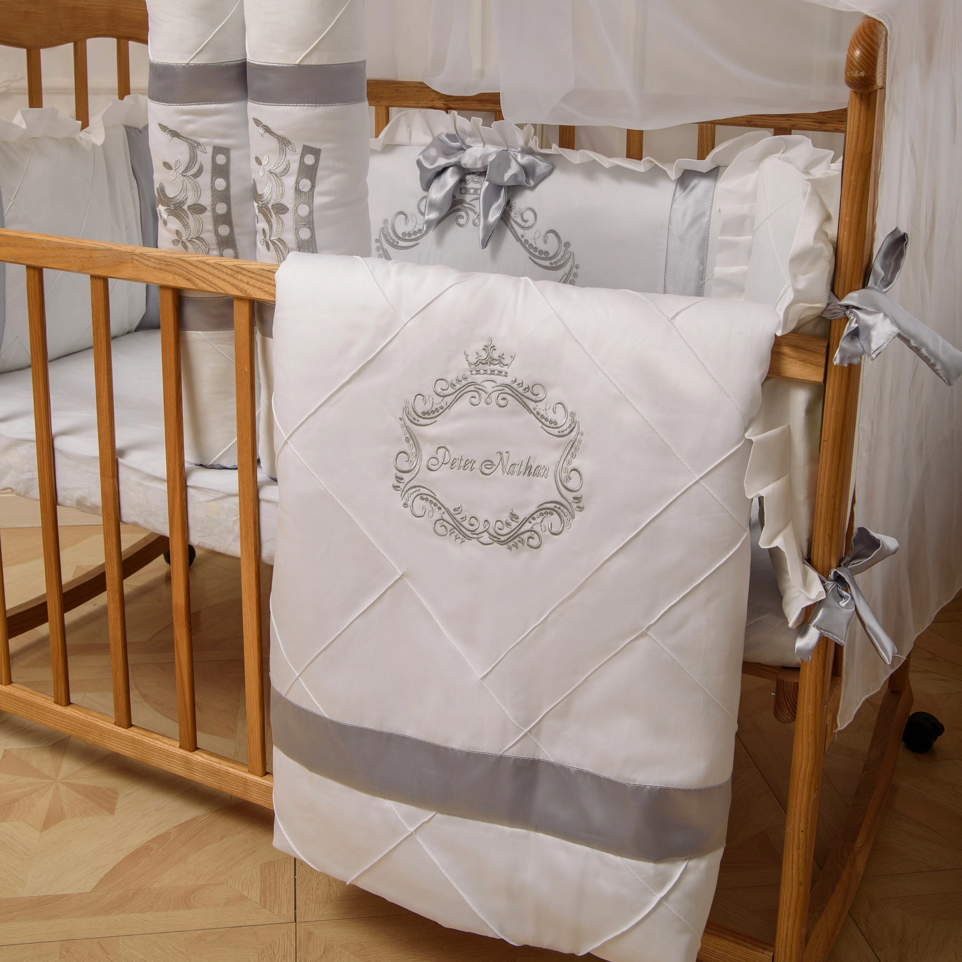 Personalized Crown Royal Silver Princess Crib Bedding Set with Canopy - Image 6