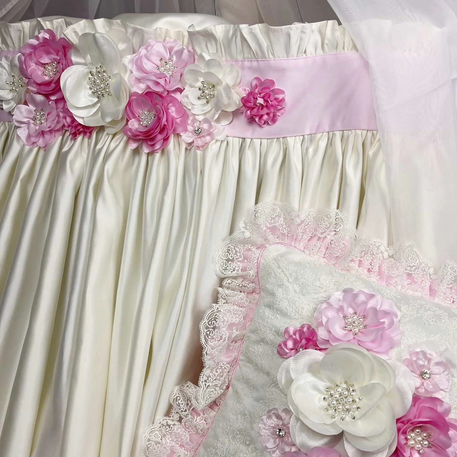 Customizable Ruffled Floral Ivory Crib Bedding Set - Image 3