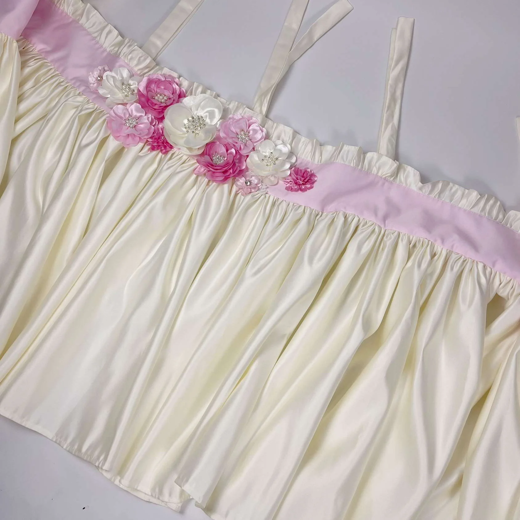 Customizable Ruffled Floral Ivory Crib Bedding Set - Image 5