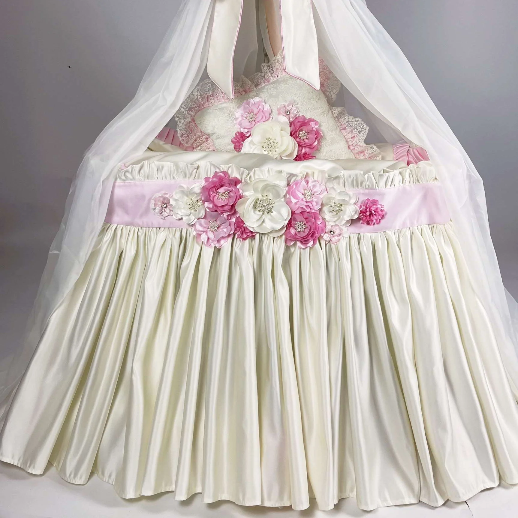 Customizable Ruffled Floral Ivory Crib Bedding Set - Image 6