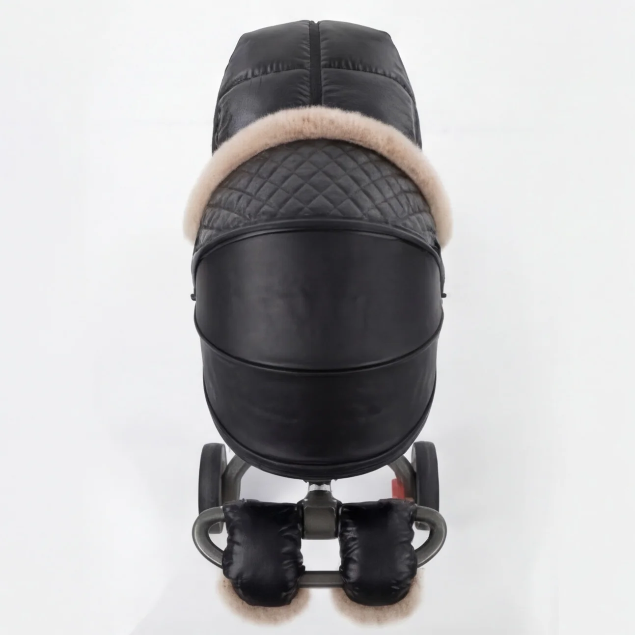 Luxury Black Leather with Natural Fur – Premium Stroller Cover Winter Set - Image 3